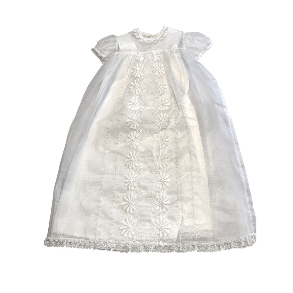 Madonna by Haddad Christening Gown Baby White Excellent Floral Lace Embroidery